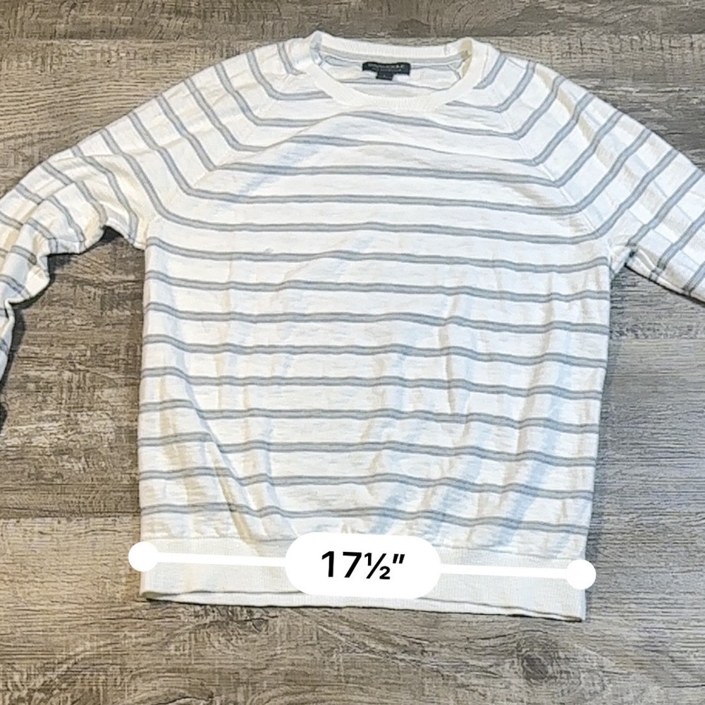 Banana Republic Mens White Grey Striped Cotton Slub Crewneck Sweater Large L - Picture 6 of 7